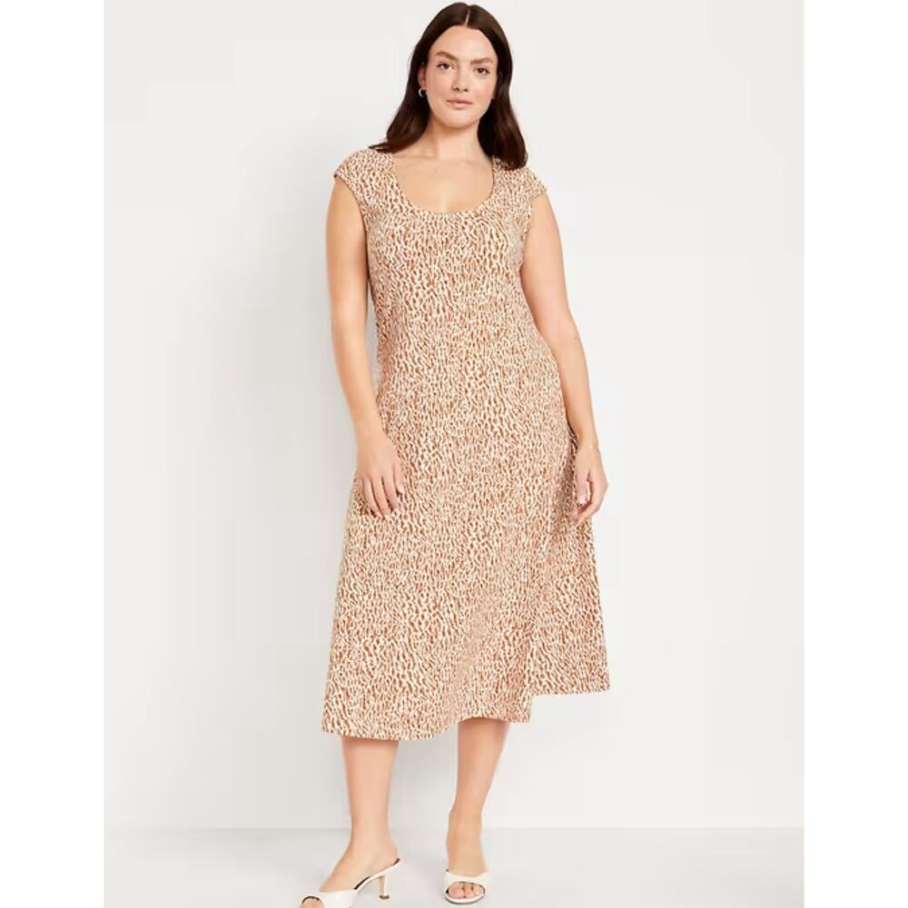 NWT Old Navy Maternity Fit and Flare Midi Cotton Boho Dress In‎ Cheetah Sz L